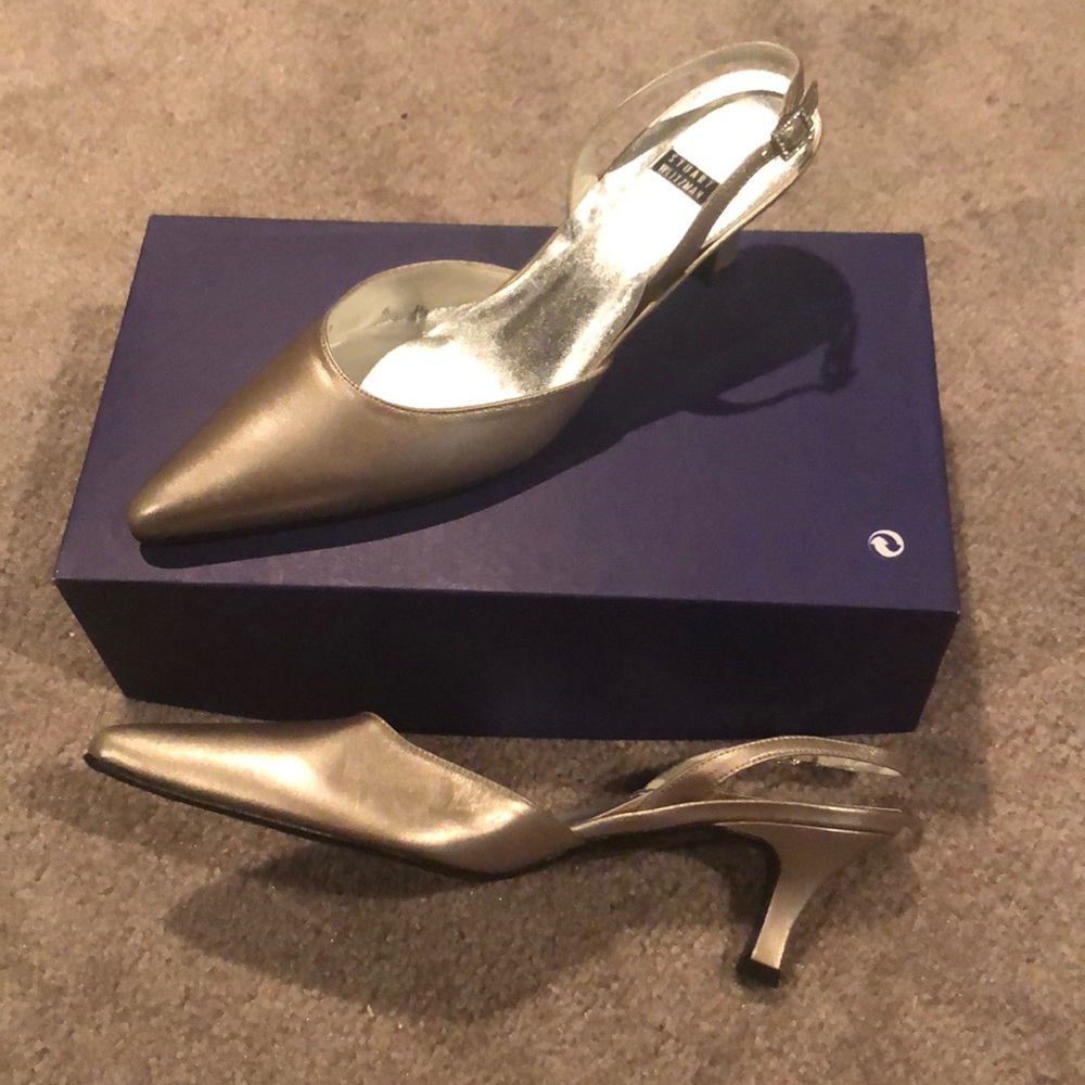 Stuart Weitzman Metallic Taupe Slingback Kitten Heels